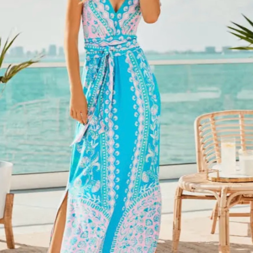 Lilly Pulitzer Vibrant Blue and Pink Maxi Dress
